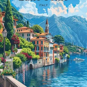 Warranty Included Lake Como Vacation Art Illustration