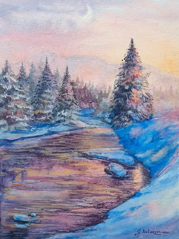 Worldwide Shipping Sunrise On A Mountain River