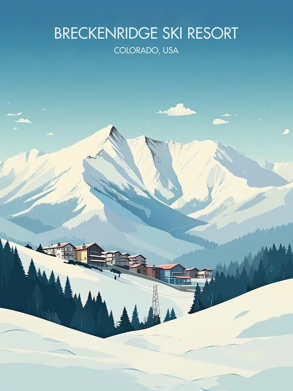 Poster Of Breckenridge Ski ResortColorado, Usa, Ski Resort Illustration 1 Markdown
