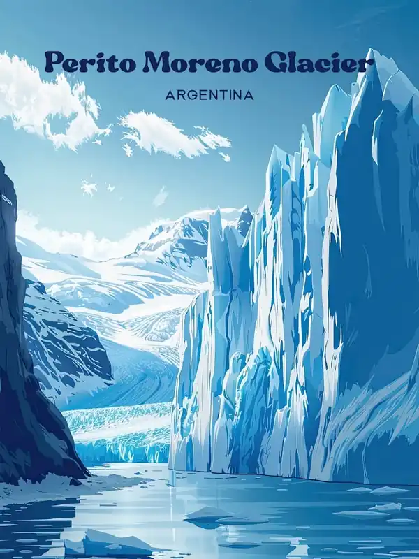 Save Now Perito Moreno Los Glaciares National Park Digital Travel Illustration