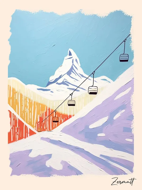 Poster Of ZermattSwitzerland, Ski Resort Pastel Colours Illustration 3 Exclusive Offer