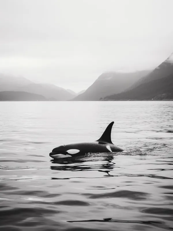Tranquil Ocean And Orca Whale Black & White Photography 2 New Release