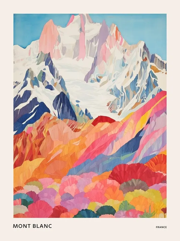Direct From Factory Mont Blanc France 2 Colourful Mountain Illustration Poster