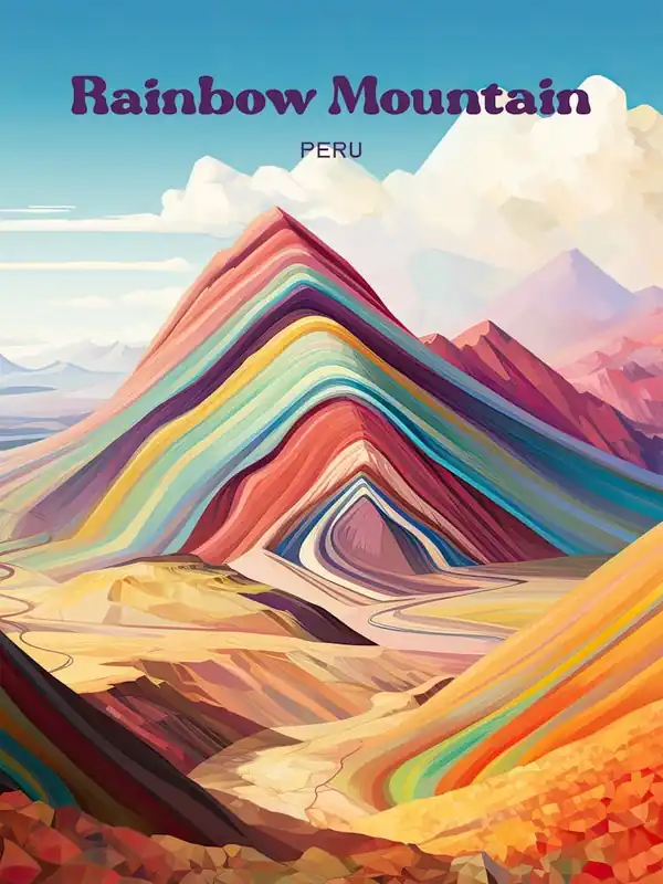 Fresh Stock Rainbow Mountain Tourist Attraction Travel Illustration