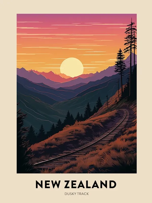 Dusky Track New Zealand Vintage Hiking Travel Poster Order Now