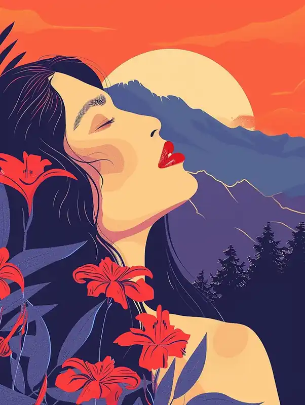 Asian Woman In The Mountains Fresh Stock