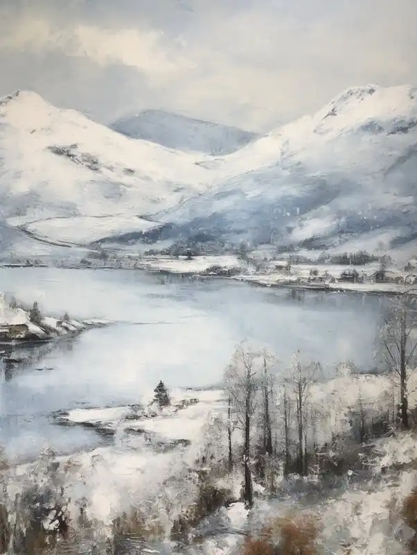 Vintage Winter Painting Lake District United Kingdom 3 Money Back Guarantee