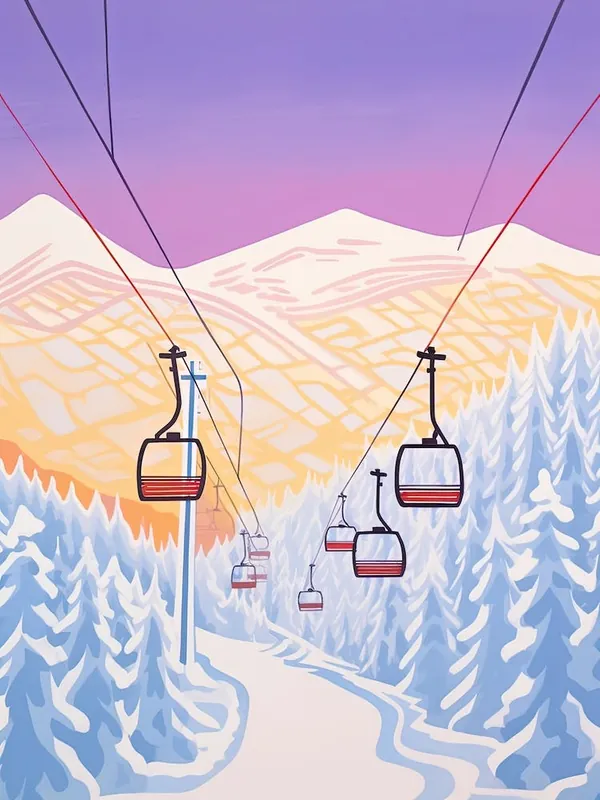 Worldwide Shipping Heavenly MountainCalifornia:Nevada, Usa, Ski Resort Pastel Colours Illustration 1