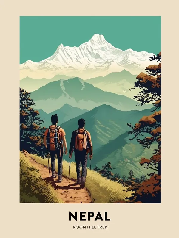 Best Price Poon Hill Trek Nepal 4 Vintage Hiking Travel Poster