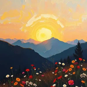 Sunset With Wildflowers Affordable
