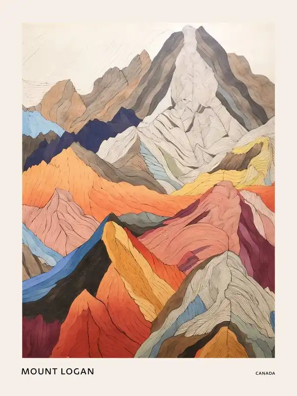 Mount Logan Canada 2 Colourful Mountain Illustration Poster Best Price