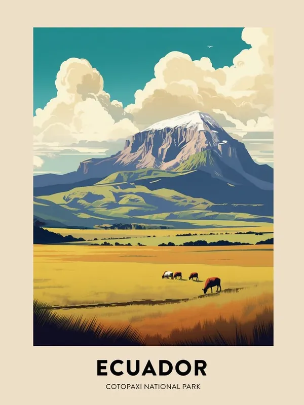 Instant Buy Cotopaxi National Park Ecuador 2 Vintage Hiking Travel Poster
