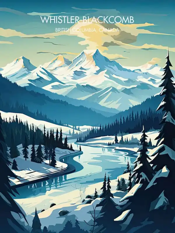 Price Cut Poster Of Whistler BlackcombBritish Columbia, Canada, Ski Resort Illustration 1