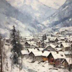 Vintage Winter Painting Lech Austria 1 Premium