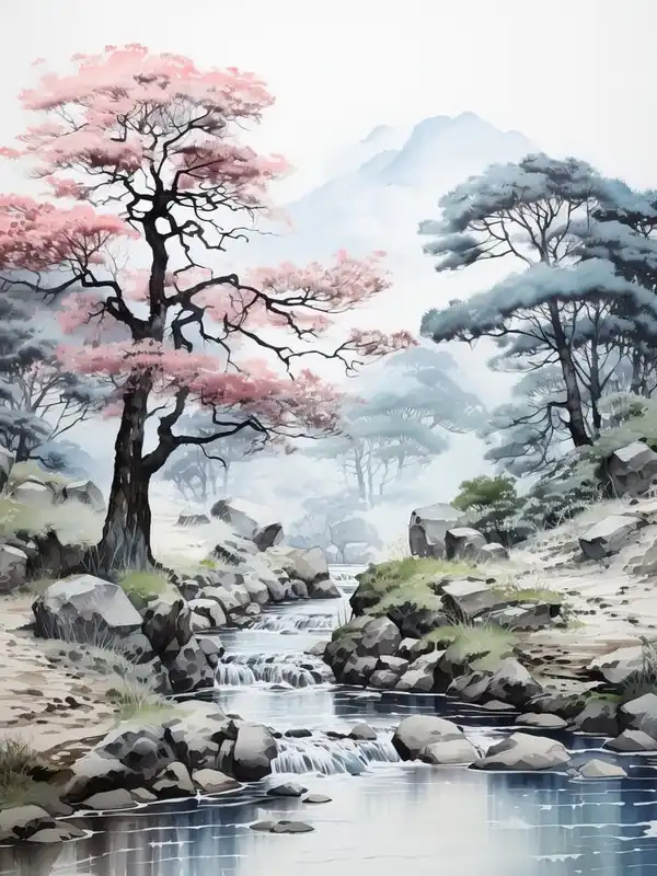 Kamikochi In Nagano, Japanese Brush Painting, Ukiyo E, Minimal 3 Next Day Delivery