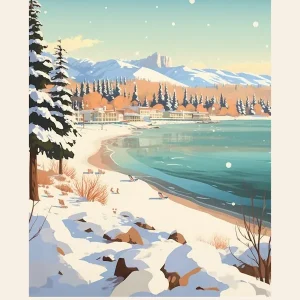 Vintage Winter Travel Poster Lake Tahoe Usa 3 New Release