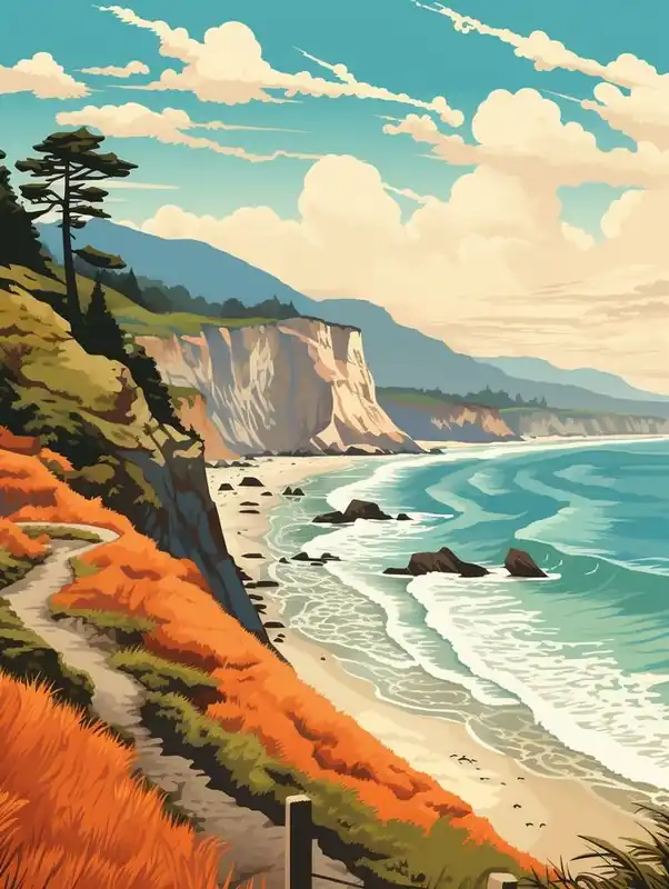 West Coast Trail New Zealand 2 Vintage Travel Illustration Editor’s Pick