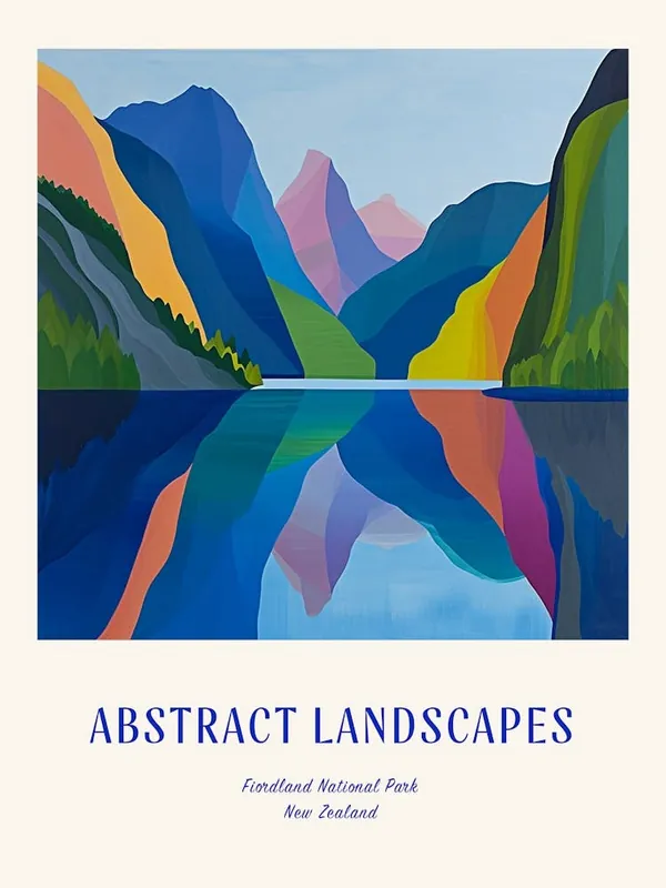 Colourful Abstract Fiordland National Park New Zealand 5 Poster Blue Limited Edition