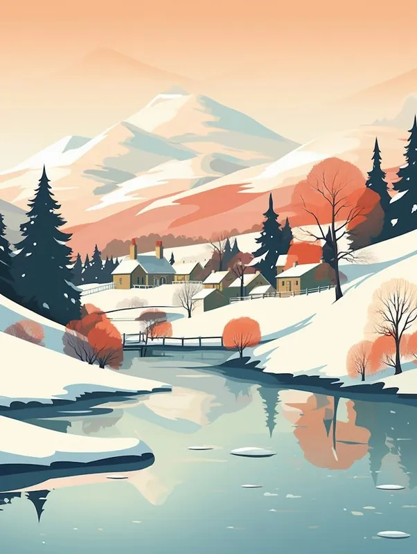 Reduced Price Vintage Winter Travel Illustration Lake District United Kingdom 5