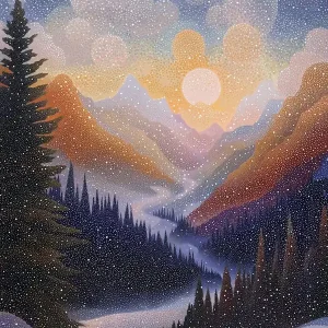 Winter Mountain Valley In Pointillist Style Poster Must Have