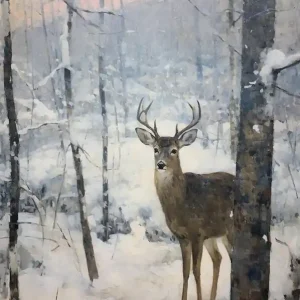 Vintage Winter Animal Painting Black Tailed Deer 2 Fan Favorite