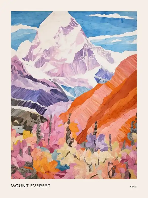 Modern Mount Everest Nepal 2 Colourful Mountain Illustration Poster