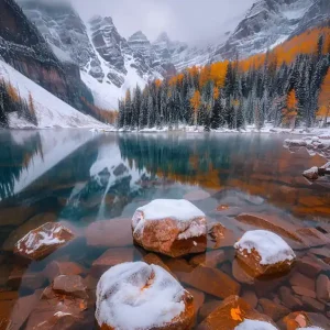 Winter Lake In Banff National Park Genuine