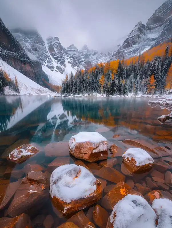 Winter Lake In Banff National Park Genuine