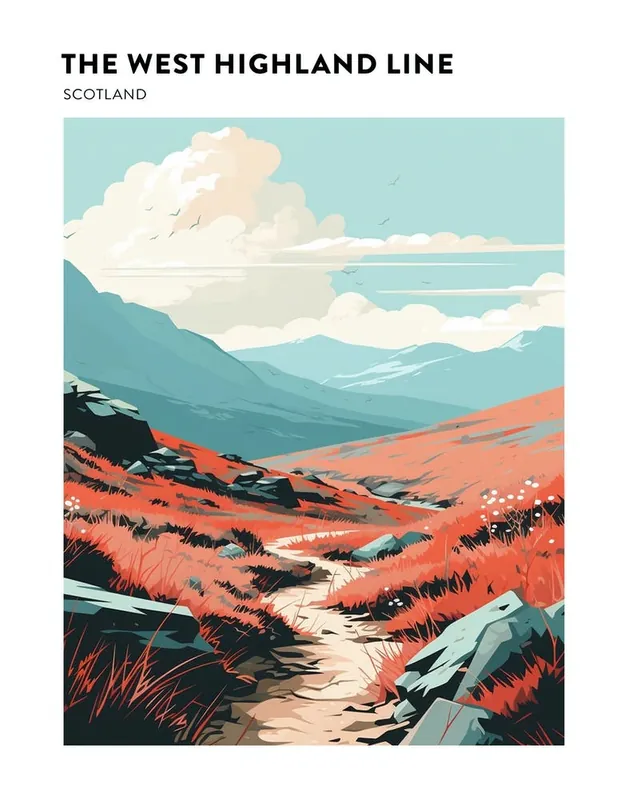 The West Highland Line Scotland 5 Hiking Trail Landscape Poster Limited Edition