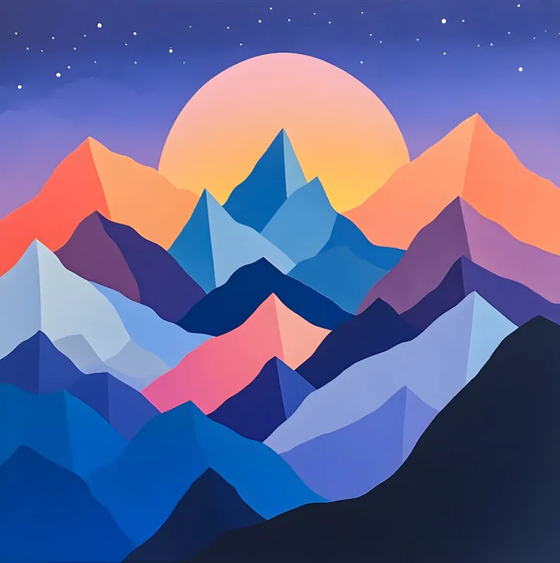 Order Now Geometric Mountain Sunset Print Minimalist Landscape Wall Art Modern Nature Artwork Vibrant Gradient Peaks Boho Travel Decor