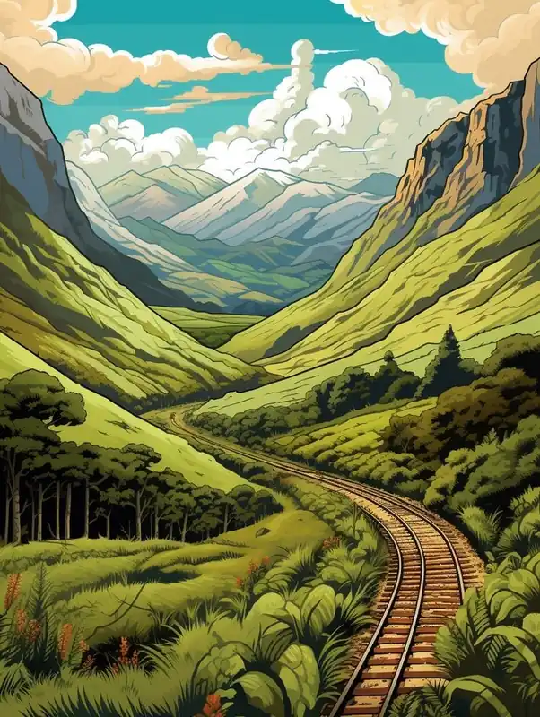 Clearance Greenstone And Caples Tracks New Zealand 2 Vintage Travel Illustration