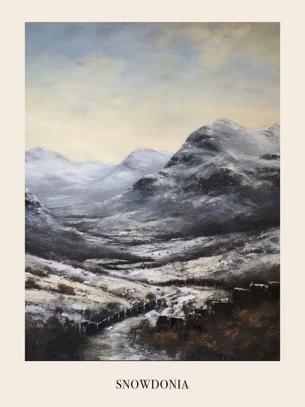 Vintage Winter Painting Poster Snowdonia National Park United Kingdom 2 Special Discount