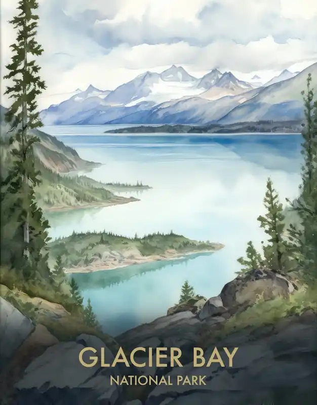 Direct From Factory Glacier Bay National Park Watercolour Vintage Travel Poster 2