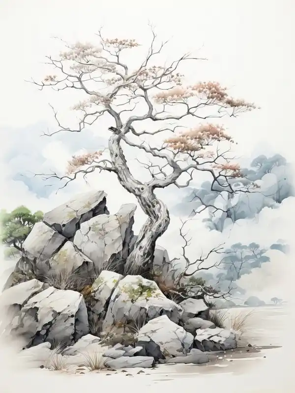 Shirakawa Go In Gifu, Japanese Brush Painting, Ukiyo E, Minimal 4 Grab Now