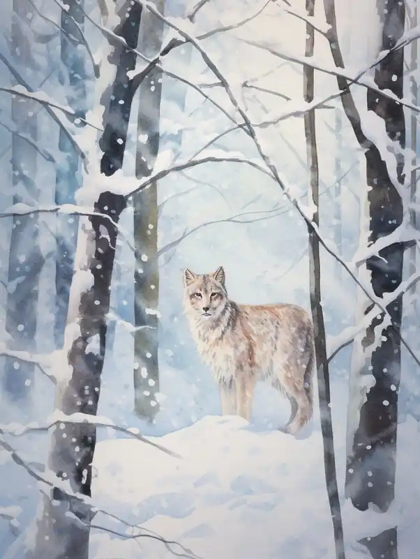 Winter Watercolour Lynx 1 Weekend Sale