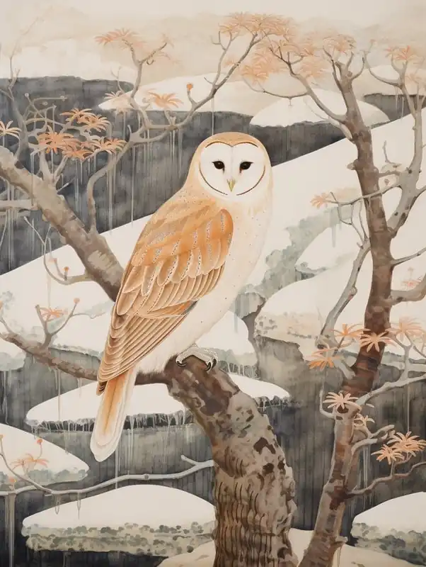 Top Rated Winter Bird Painting Barn Owl 2