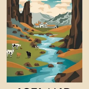 Vintage Travel Poster Iceland 6 Reduced Price
