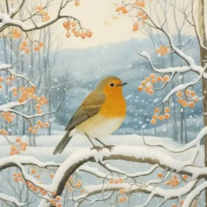 Winter Bird Painting European Robin 1 Brand New