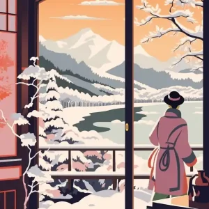 Vintage Winter Travel Illustration Nagano Japan 1 Same Day Shipping