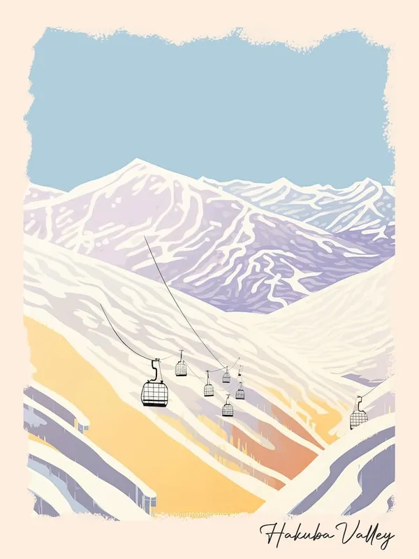 Poster Of Hakuba ValleyNagano, Japan, Ski Resort Pastel Colours Illustration 2 Grab Now