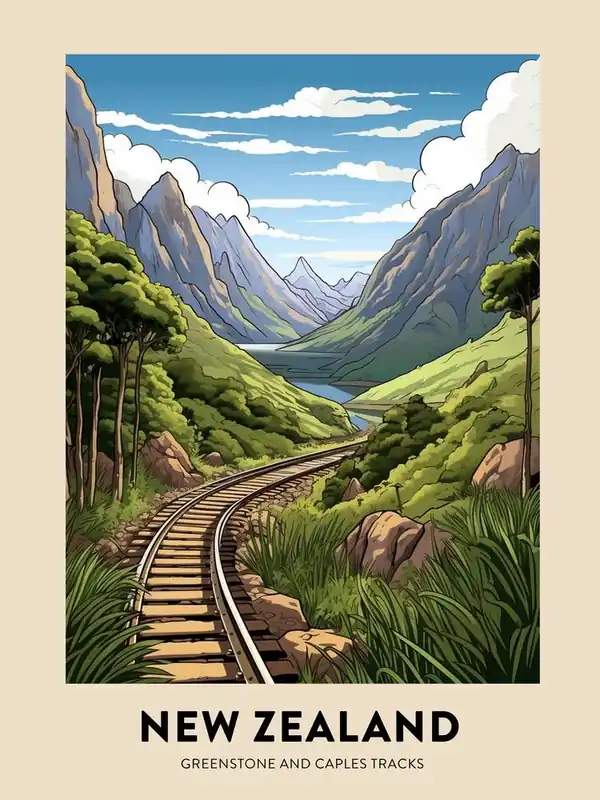 Greenstone And Caples Tracks New Zealand 1 Vintage Hiking Travel Poster Super Sale