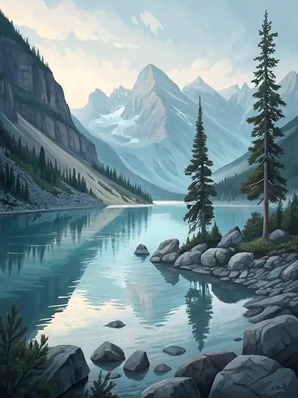 Oil Painting Style Minimalist Glacial Lake Holiday Sale