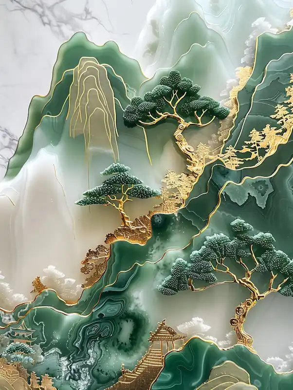 Gold Inlaid Jade Carving Scene 5 Best Choice