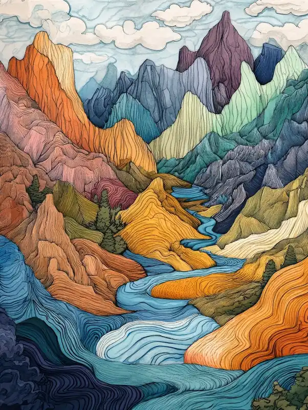 Colourful Mountain Illustration Poster 18 Exclusive Offer
