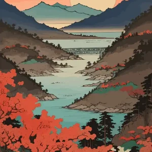 Special Offer Lake Ashi, Japan Vintage Travel Art 2