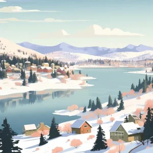 Vintage Winter Travel Illustration Big Bear Lake California 1 Free Delivery