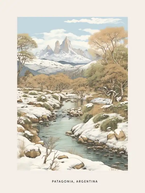 Vintage Winter Poster Patagonia Argentina 3 New Arrival