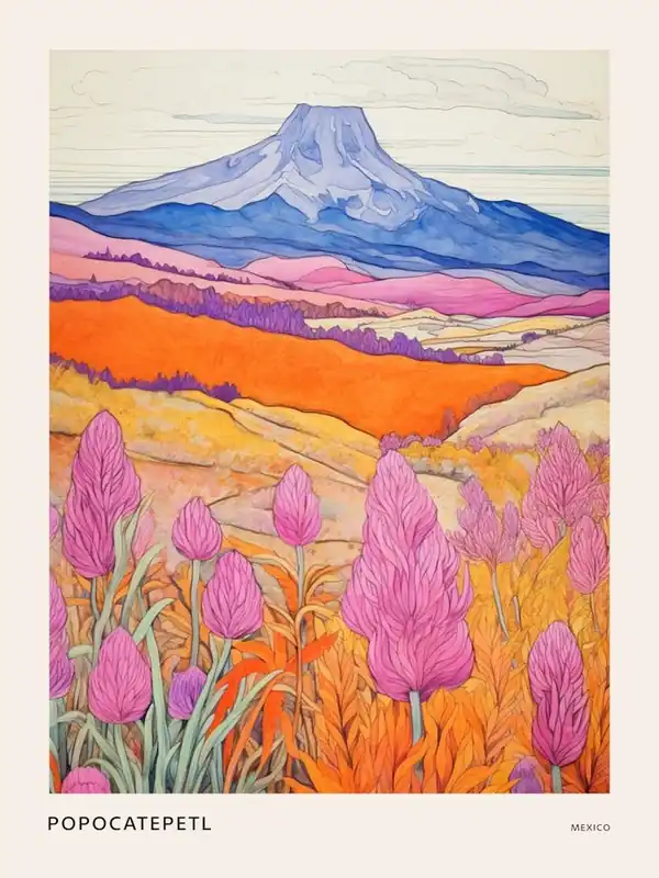 Free Delivery Popocatepetl Mexico 1 Colourful Mountain Illustration Poster