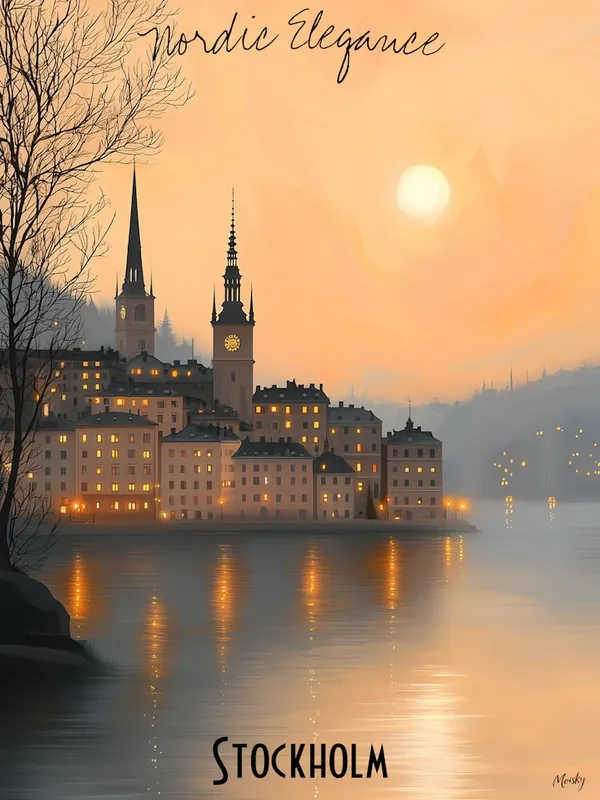 World'S Elegance Stockholm, minimalist soft tones palette, watercolor poster Weekend Sale