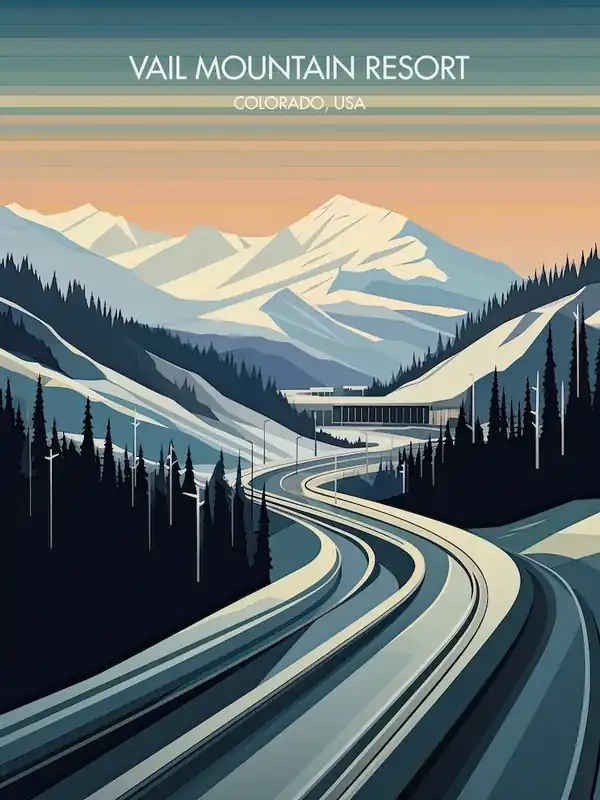 Flash Sale Poster Of Vail Mountain ResortColorado, Usa, Ski Resort Illustration 1